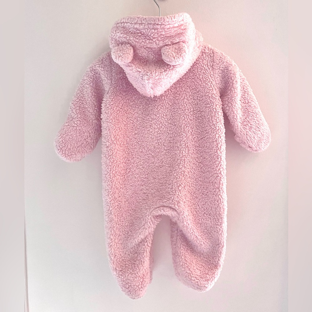 Teddy Bear Ears Sherpa Marled Fleece Baby Girl Hooded Bunting Suit Jumpsuit